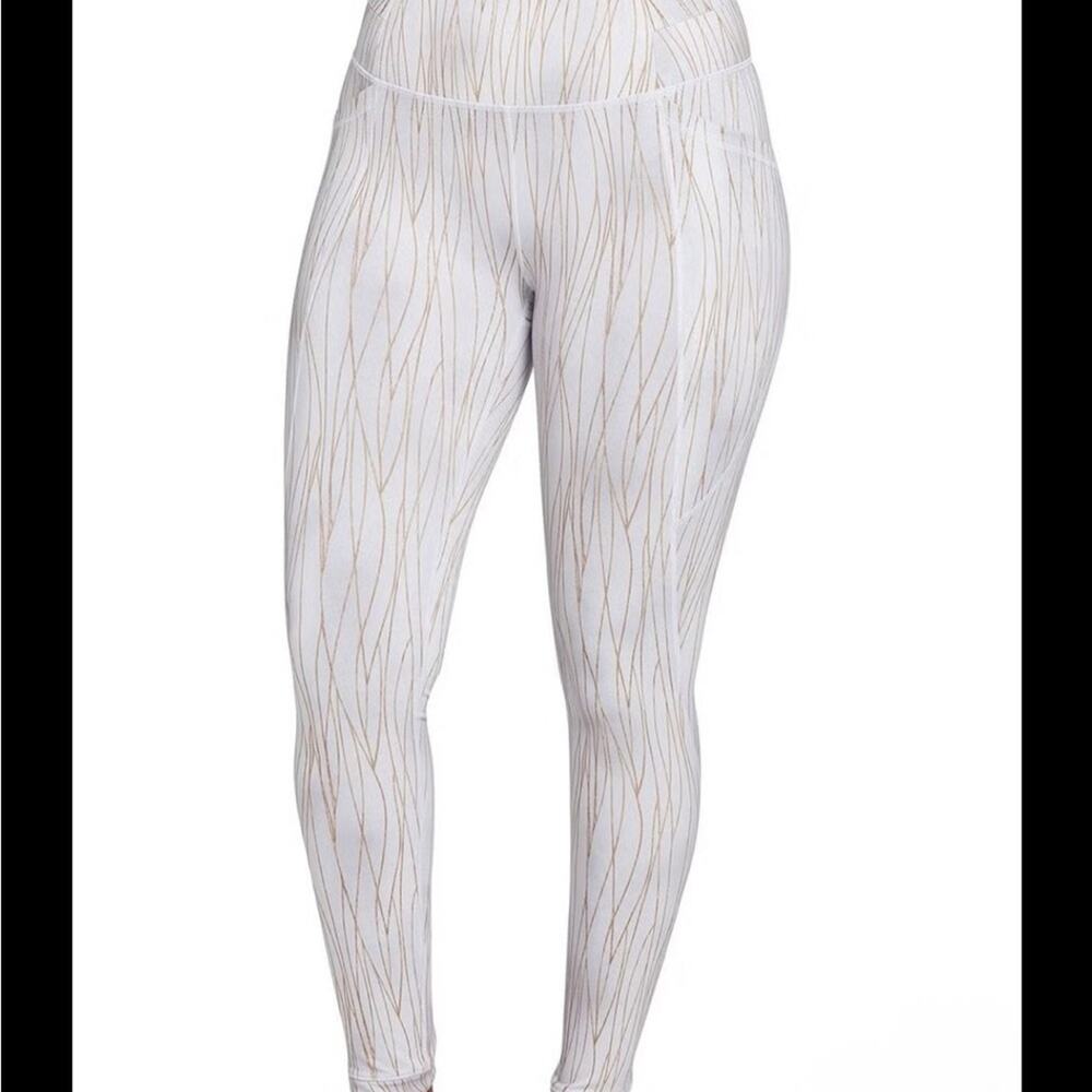 CALIA by Carrie Underwood White and Gold Leggings Warm Collection Pockets Ankle